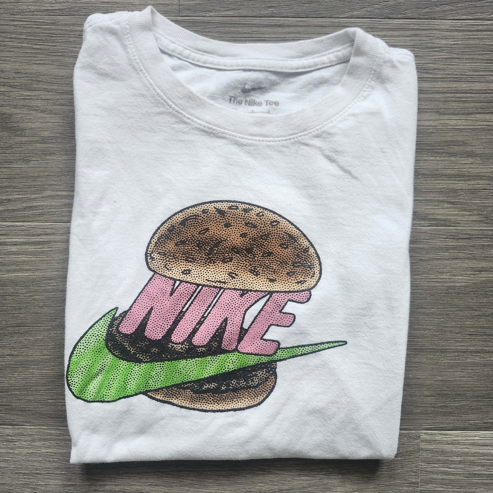 Nike White T-Shirt with a burger Graphic